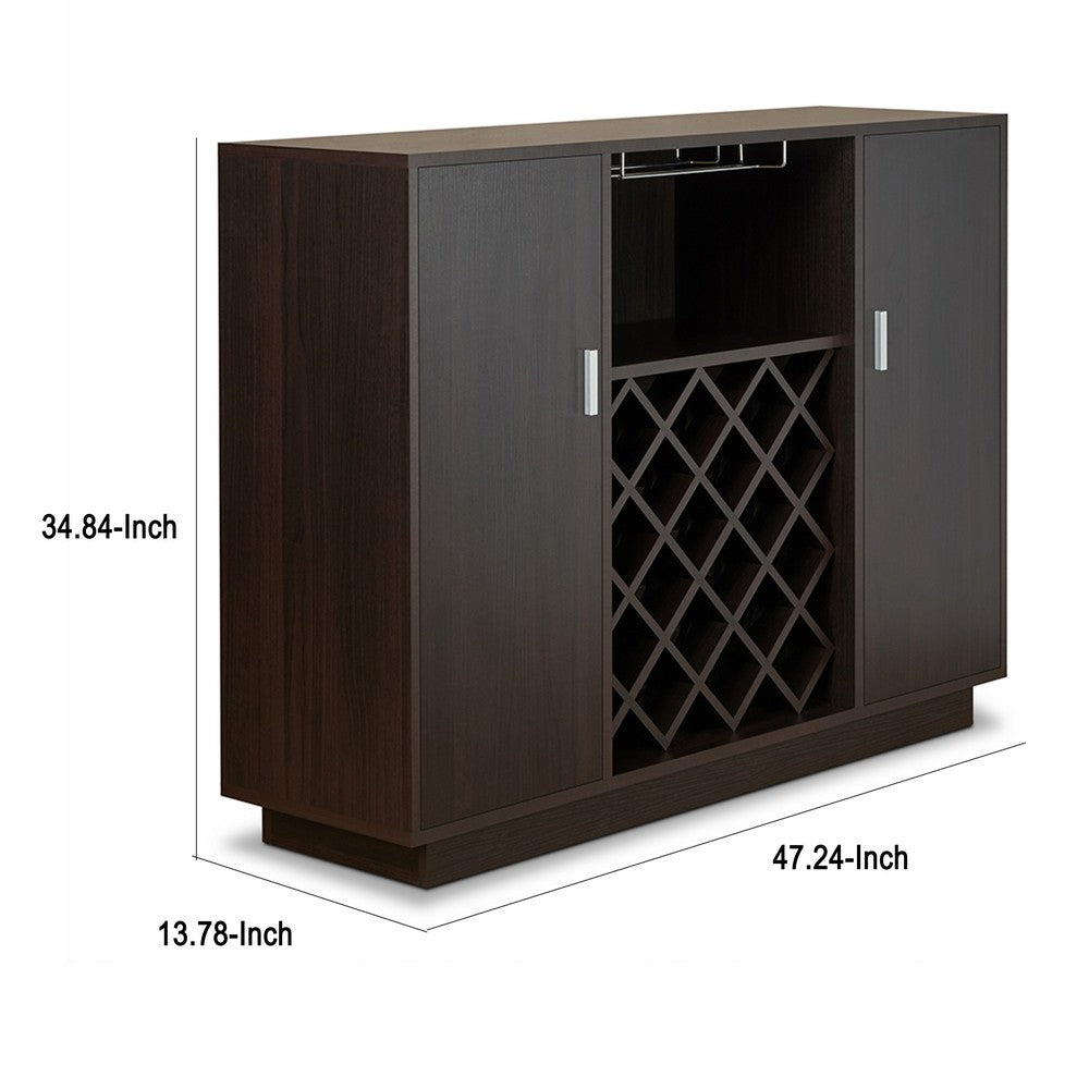 Dina Wine Cabinet Bar w 4 Shelves | Stemware Rack | Espresso Brown 47"