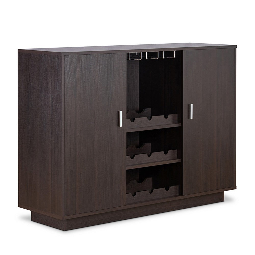 Dina Wine Cabinet Bar w 2 Doors | Stemware Rack | Espresso Brown 47"