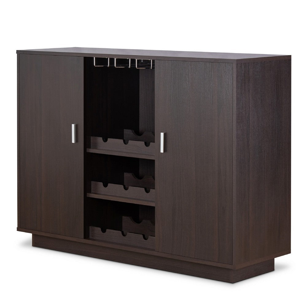 Dina Wine Cabinet Bar w 2 Doors | Stemware Rack | Espresso Brown 47"