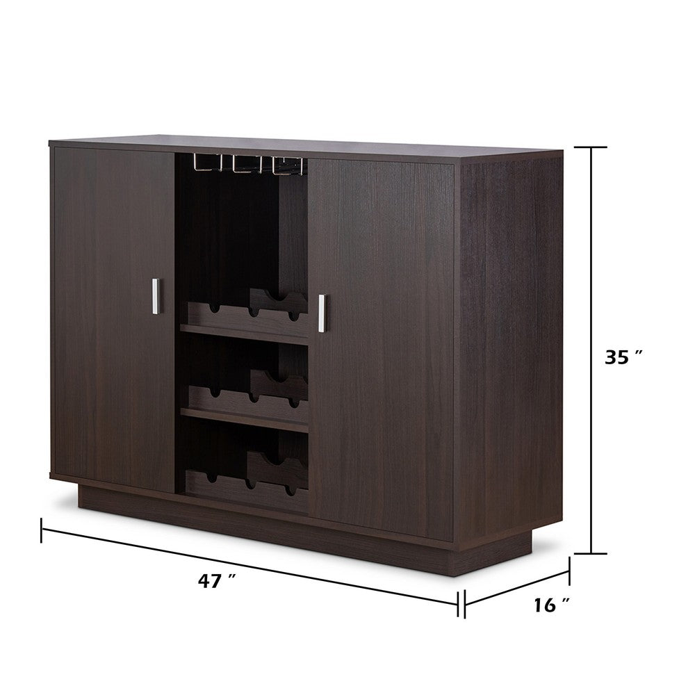 Dina Wine Cabinet Bar w 2 Doors | Stemware Rack | Espresso Brown 47"