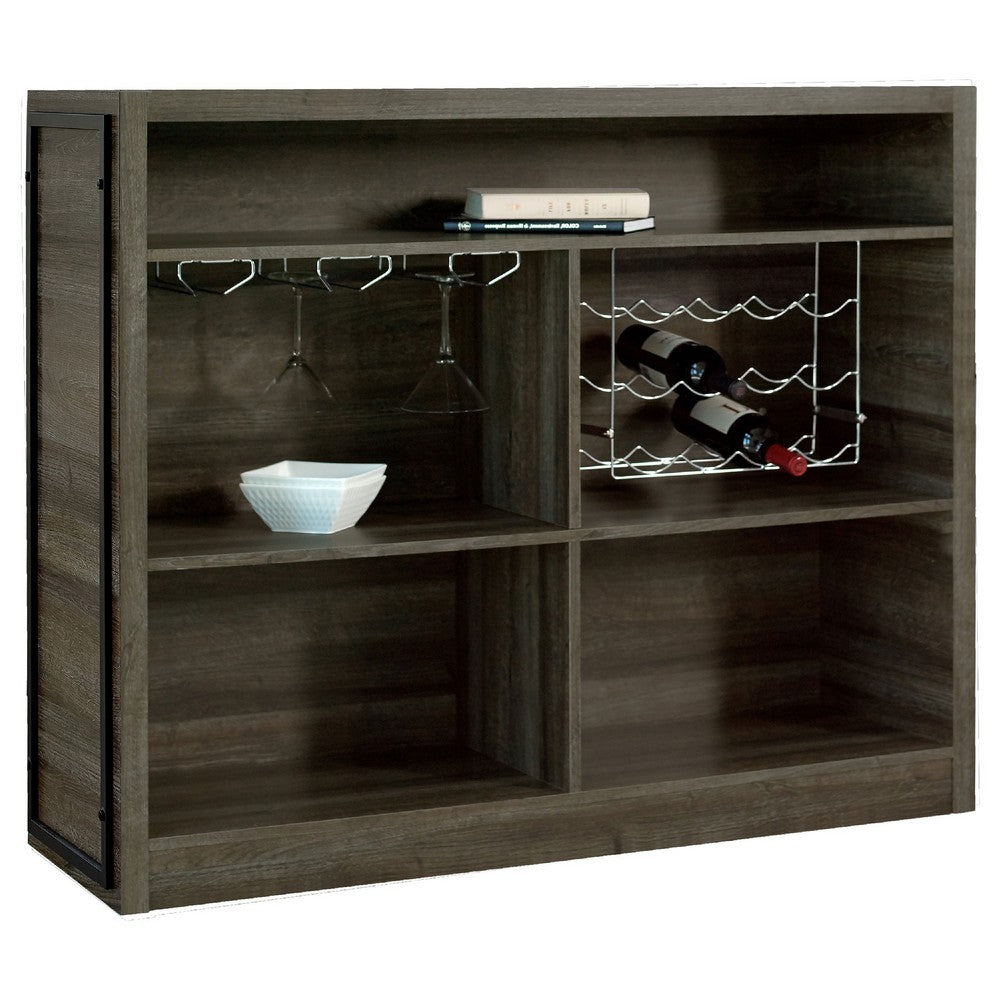 Wine Cabinet Home Bar| 5 Shelves & Stemware | Footrest | Oak Brown 51"