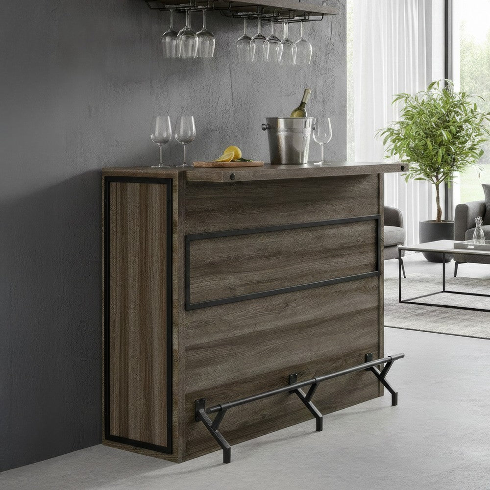 Wine Cabinet Home Bar| 5 Shelves & Stemware | Footrest | Oak Brown 51"