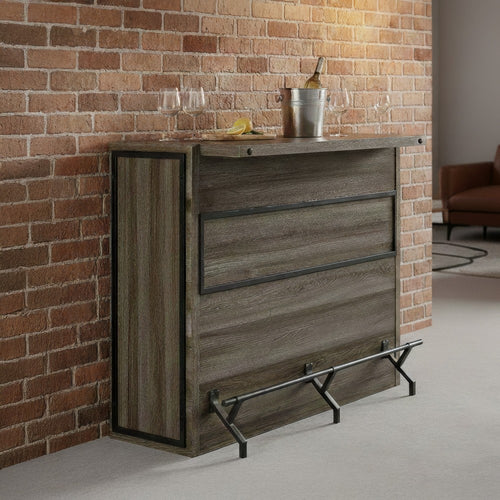 Wine Cabinet Home Bar| 5 Shelves & Stemware | Footrest | Oak Brown 51"