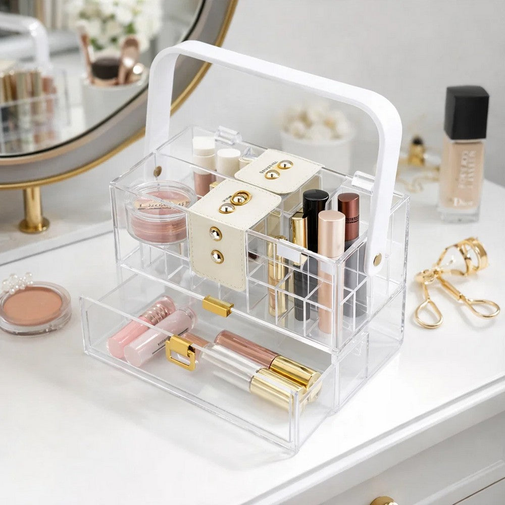Makeup Storage Box with Handle | 9" Clear See Thru Acrylic Organizer