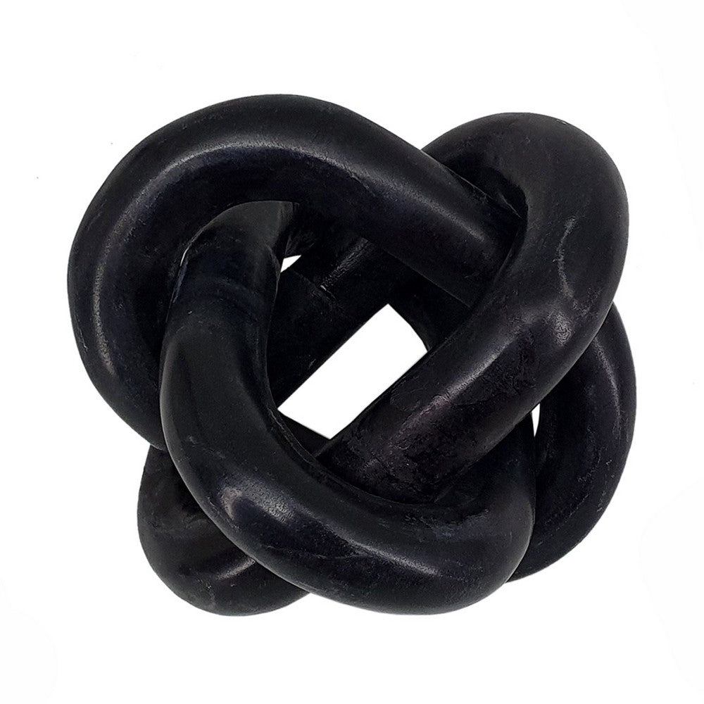 Lary Decorative Chain Knot Sculpture Statue | 6" Natural Black Marble