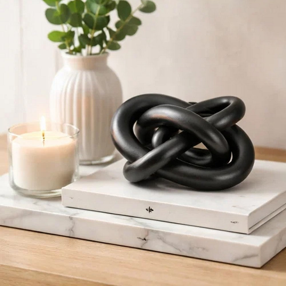 Lary Decorative Chain Knot Sculpture Statue | 6" Natural Black Marble