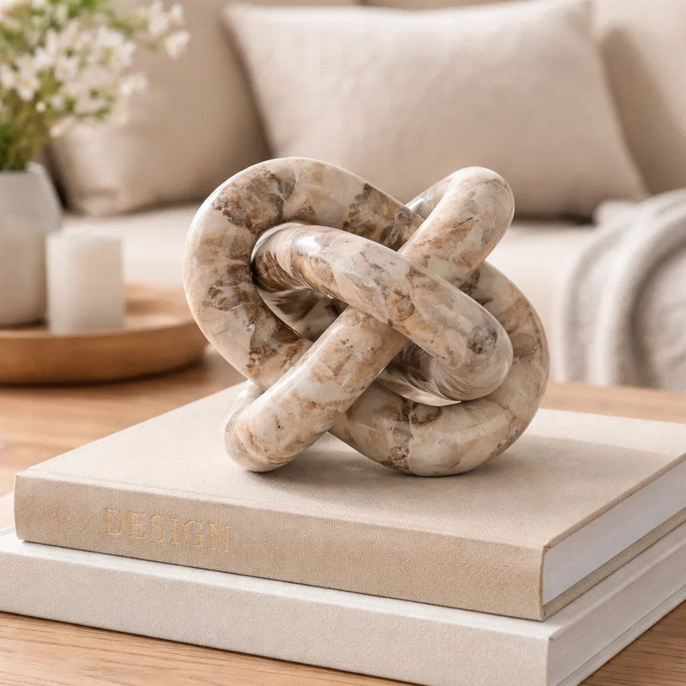 Lary Decorative Chain Knot Sculpture | 6" Natural Cream Gray Marble