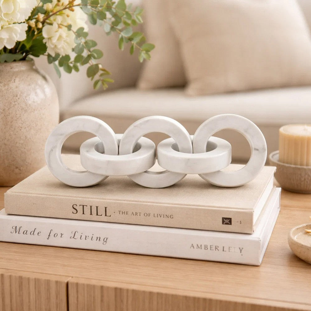 Decorative Interlinked Chain Sculpture Statue | 18" Solid White Marble