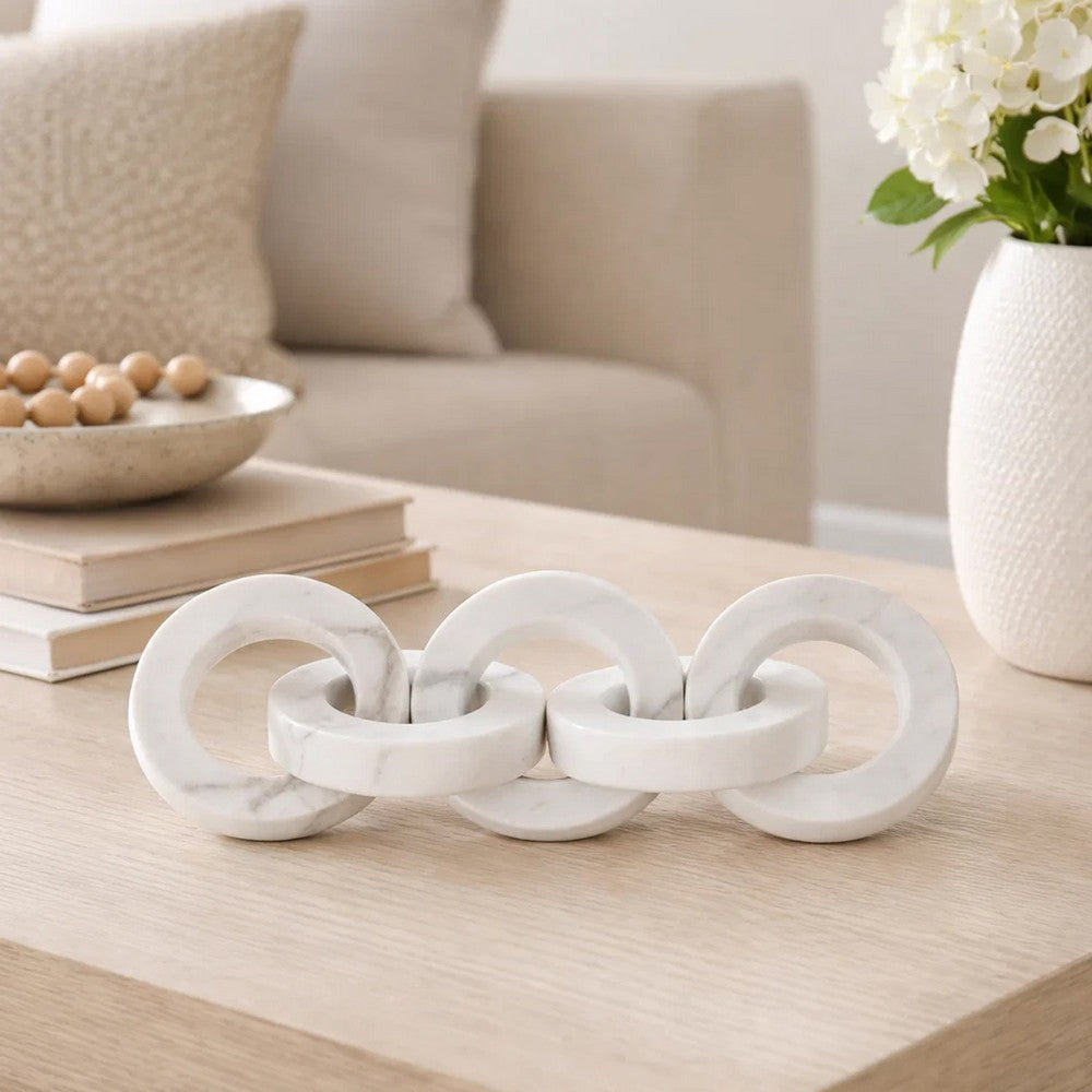 Decorative Interlinked Chain Sculpture Statue | 18" Solid White Marble