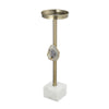 Pillar Candle Holder with Gold Stem | Embedded Agate Stone | 15" White