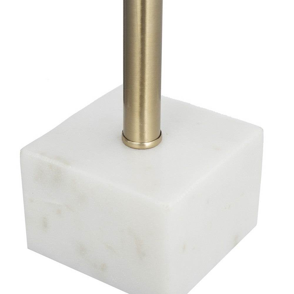 Pillar Candle Holder with Gold Stem | Embedded Agate Stone | 15" White