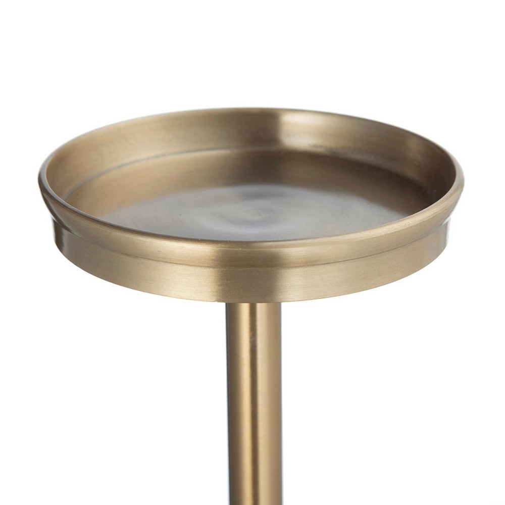 Pillar Candle Holder with Gold Stem | Embedded Agate Stone | 15" White