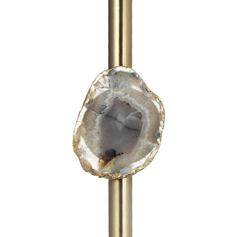 Pillar Candle Holder with Gold Stem | Embedded Agate Stone | 15" White