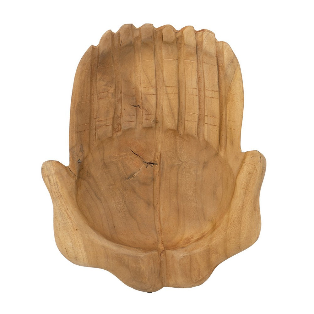 Decorative Hands of Hope Accent Bowl | 14" Natural Brown Teak Wood