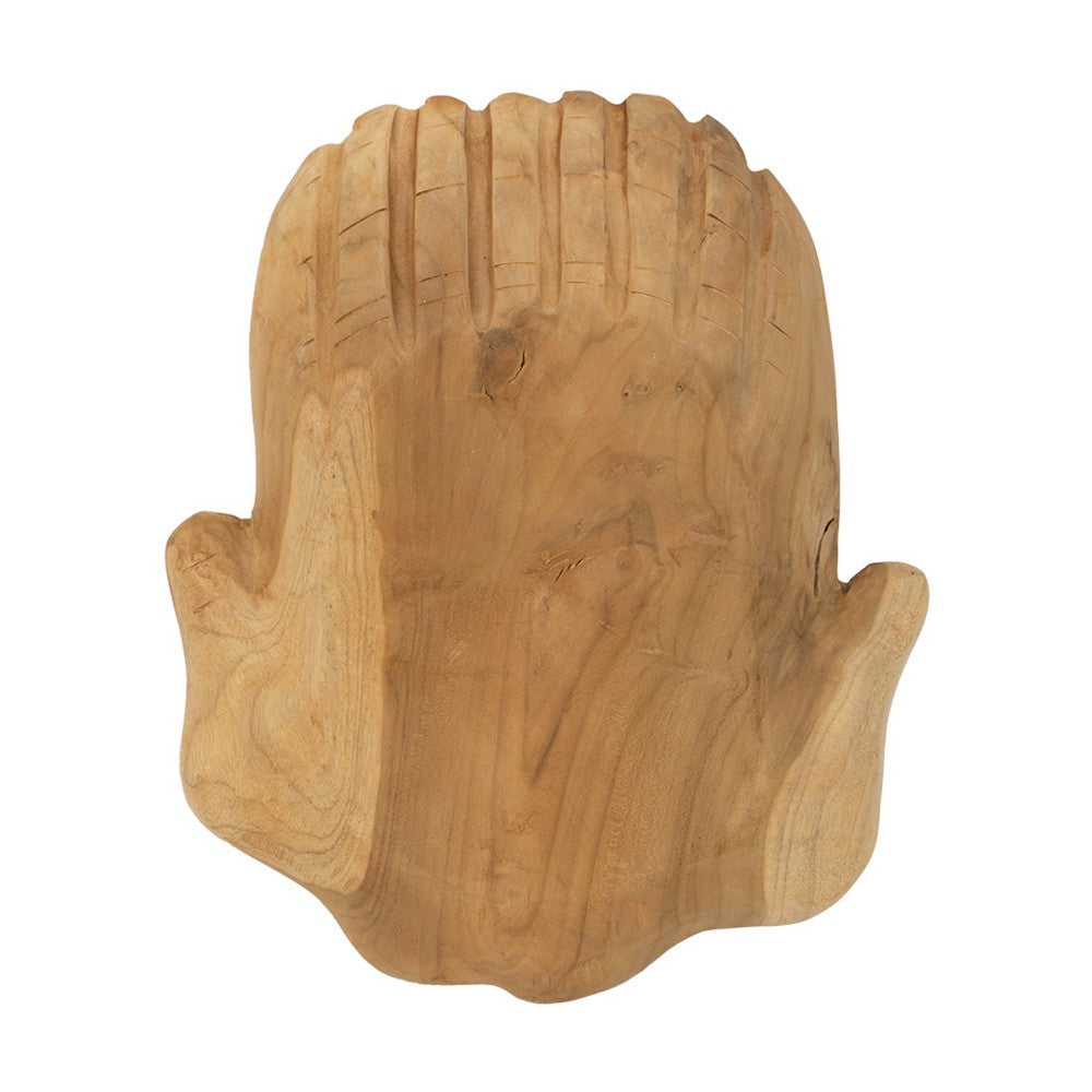 Decorative Hands of Hope Accent Bowl | 14" Natural Brown Teak Wood