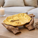 Decorative Leaf Shaped Platter with Stem Handle | 16" Gold Teak Wood