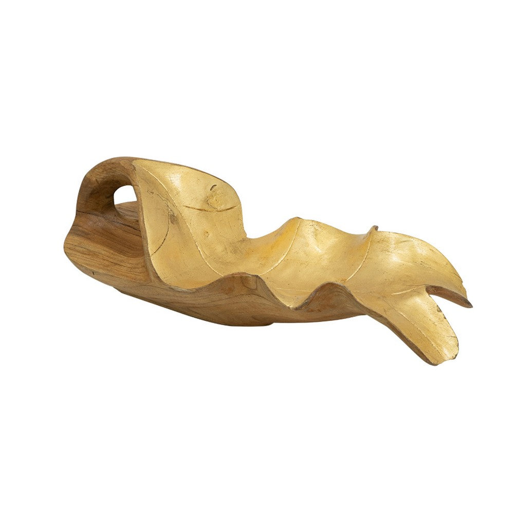 Decorative Sculpted Plate with Gold Foil Interior | 20" Teak Wood