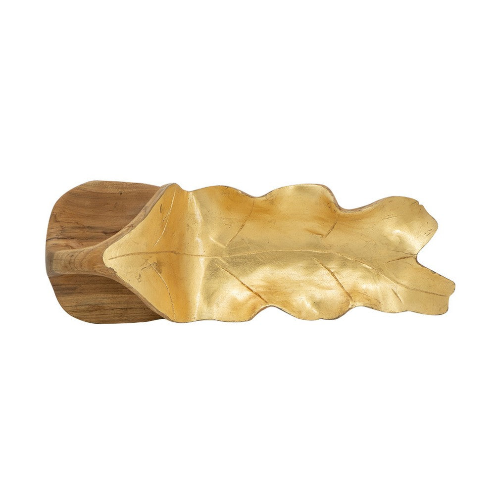 Decorative Sculpted Plate with Gold Foil Interior | 20" Teak Wood