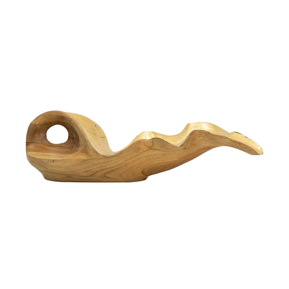 Decorative Sculpted Plate with Gold Foil Interior | 20" Teak Wood