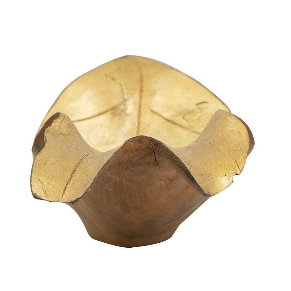 Decorative Sculpted Plate with Gold Foil Interior | 20" Teak Wood