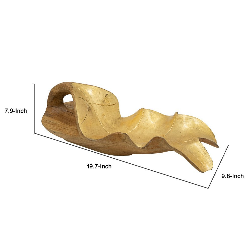 Decorative Sculpted Plate with Gold Foil Interior | 20" Teak Wood