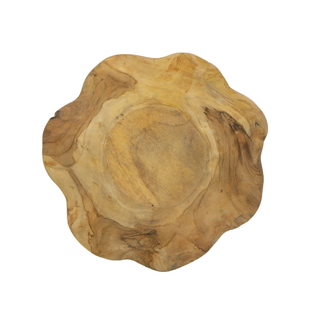 Decorative Organic Freeflow Ruffled Accent Bowl | 9" Gold Teak Wood