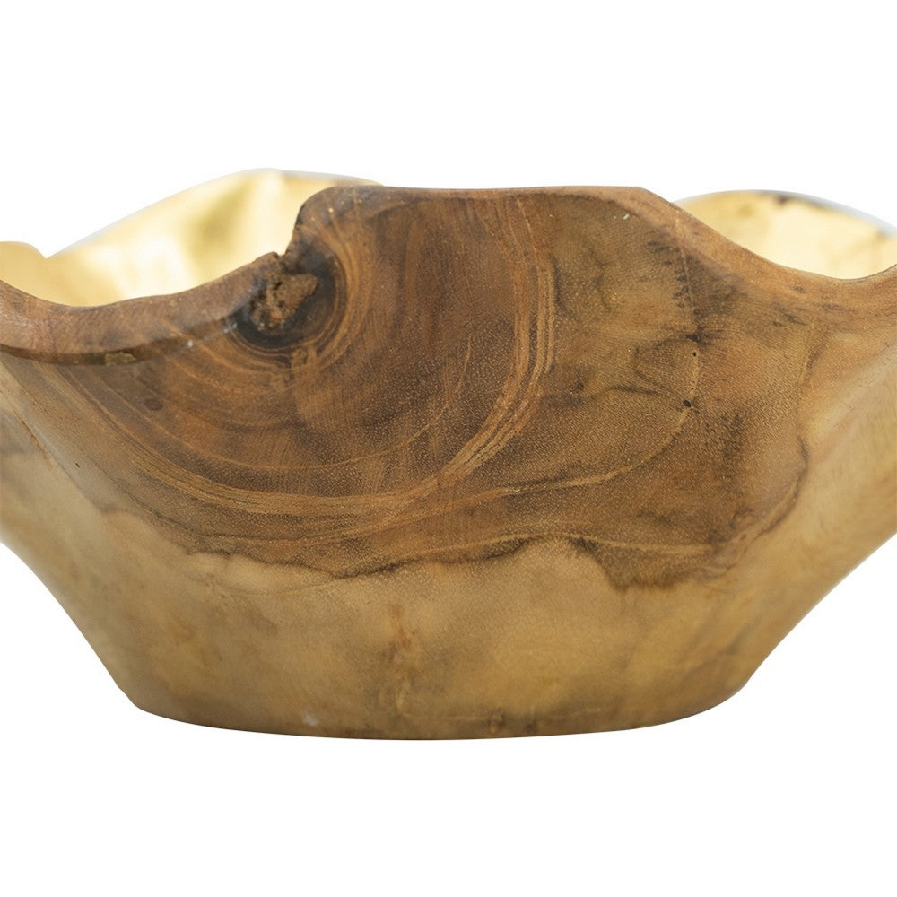 Decorative Organic Freeflow Ruffled Accent Bowl | 9" Gold Teak Wood