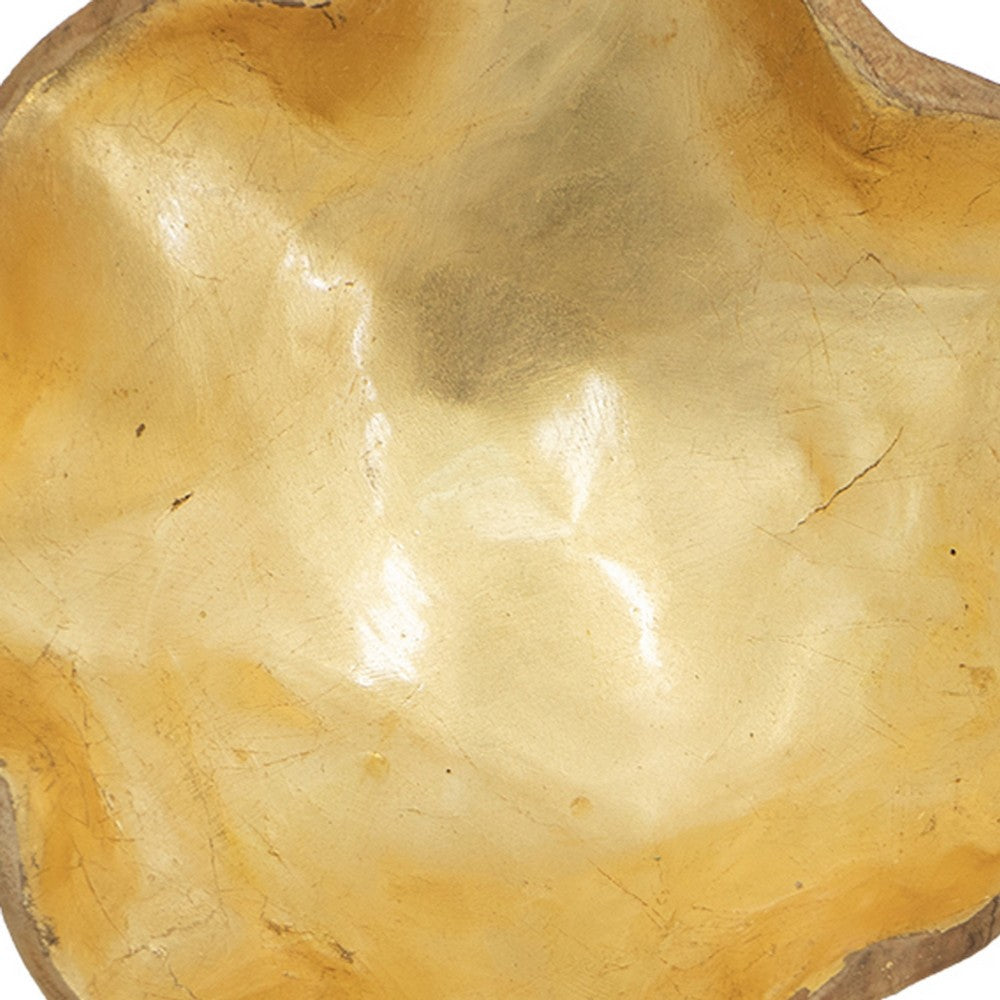 Decorative Organic Freeflow Ruffled Accent Bowl | 9" Gold Teak Wood