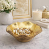Decorative Organic Freeflow Ruffled Accent Bowl | 9" Gold Teak Wood