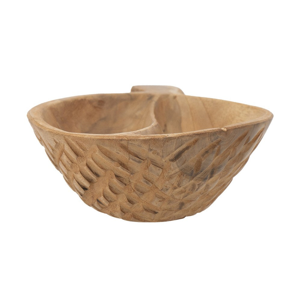 Decorative Bowl with Handle | 9" Farmhouse Natural Brown Teak Wood