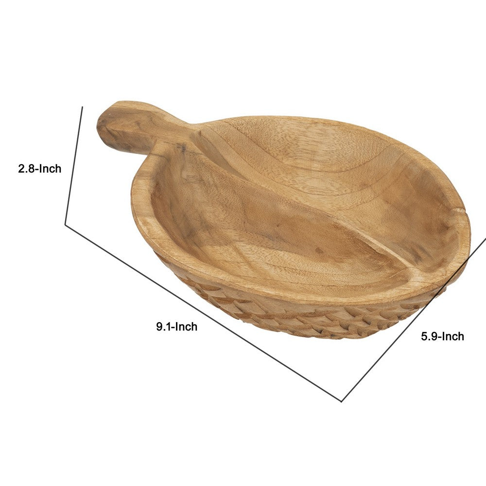 Decorative Bowl with Handle | 9" Farmhouse Natural Brown Teak Wood