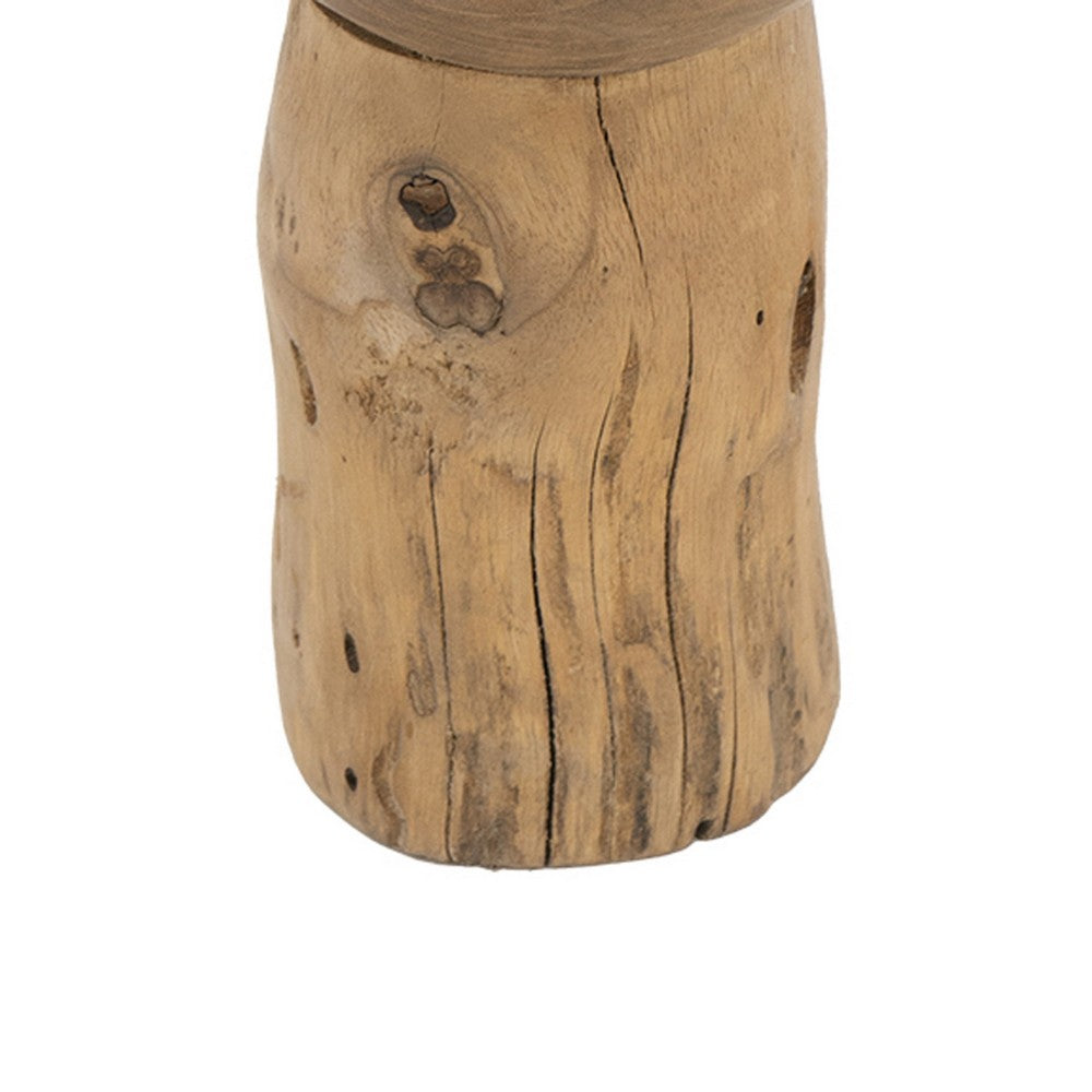 Decorative Candle Holder with Tree Stump Base | 8" Brown Teak Wood