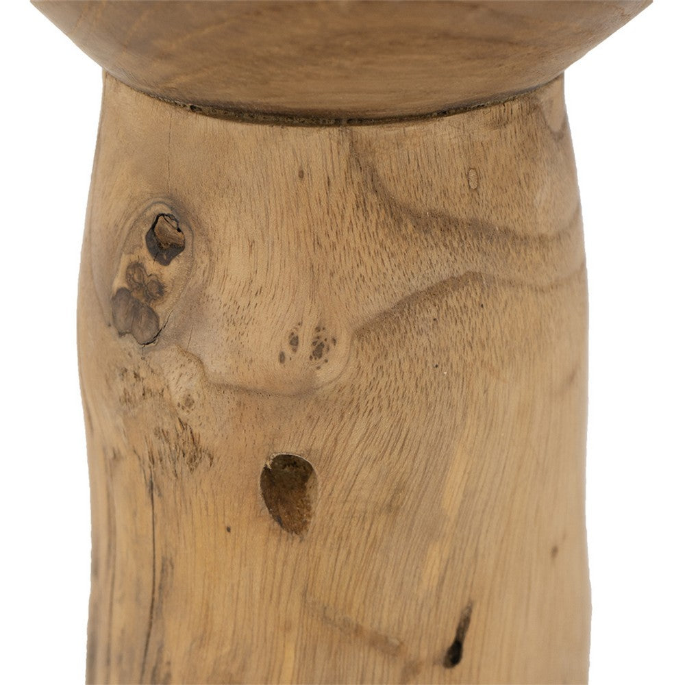 Decorative Candle Holder with Tree Stump Base | 8" Brown Teak Wood