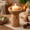 Decorative Candle Holder with Tree Stump Base | 8" Brown Teak Wood