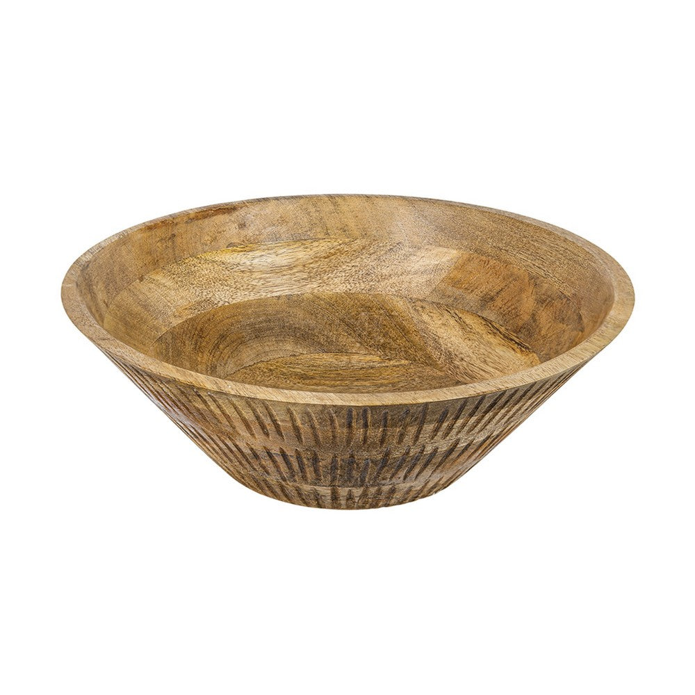 Decorative Bowl | Tapered 12" Round | Textured Brown Mango Wood Finish