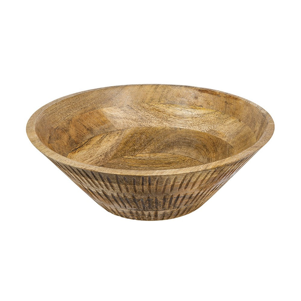 Decorative Bowl | Tapered 12" Round | Textured Brown Mango Wood Finish