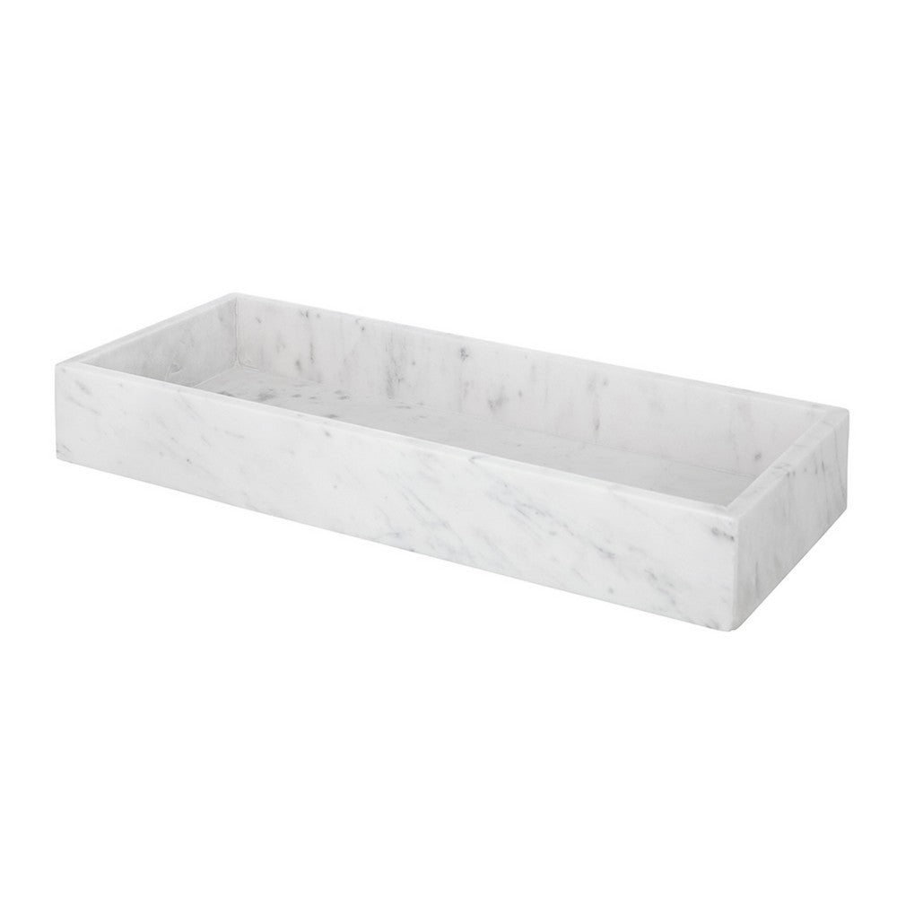 Decorative Tray with Raised Edges | 22x8" Rectangular White Marble