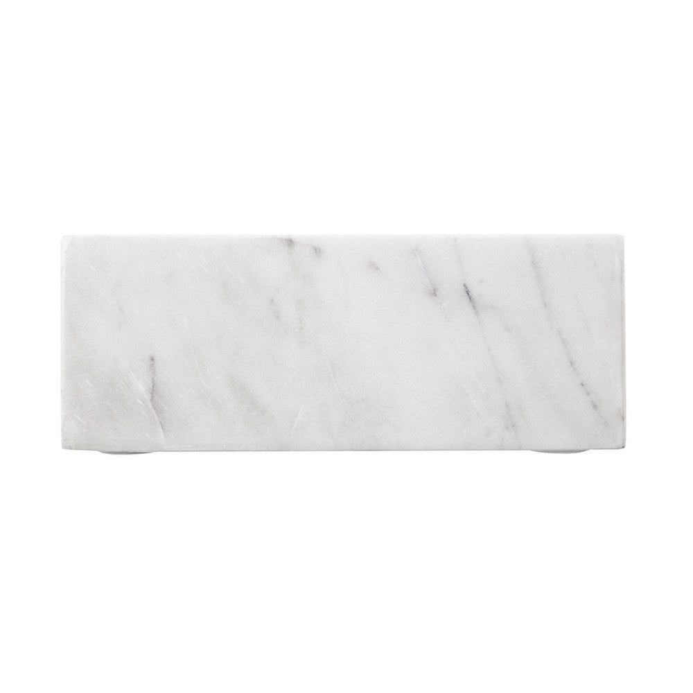 Decorative Tray with Raised Edges | 22x8" Rectangular White Marble