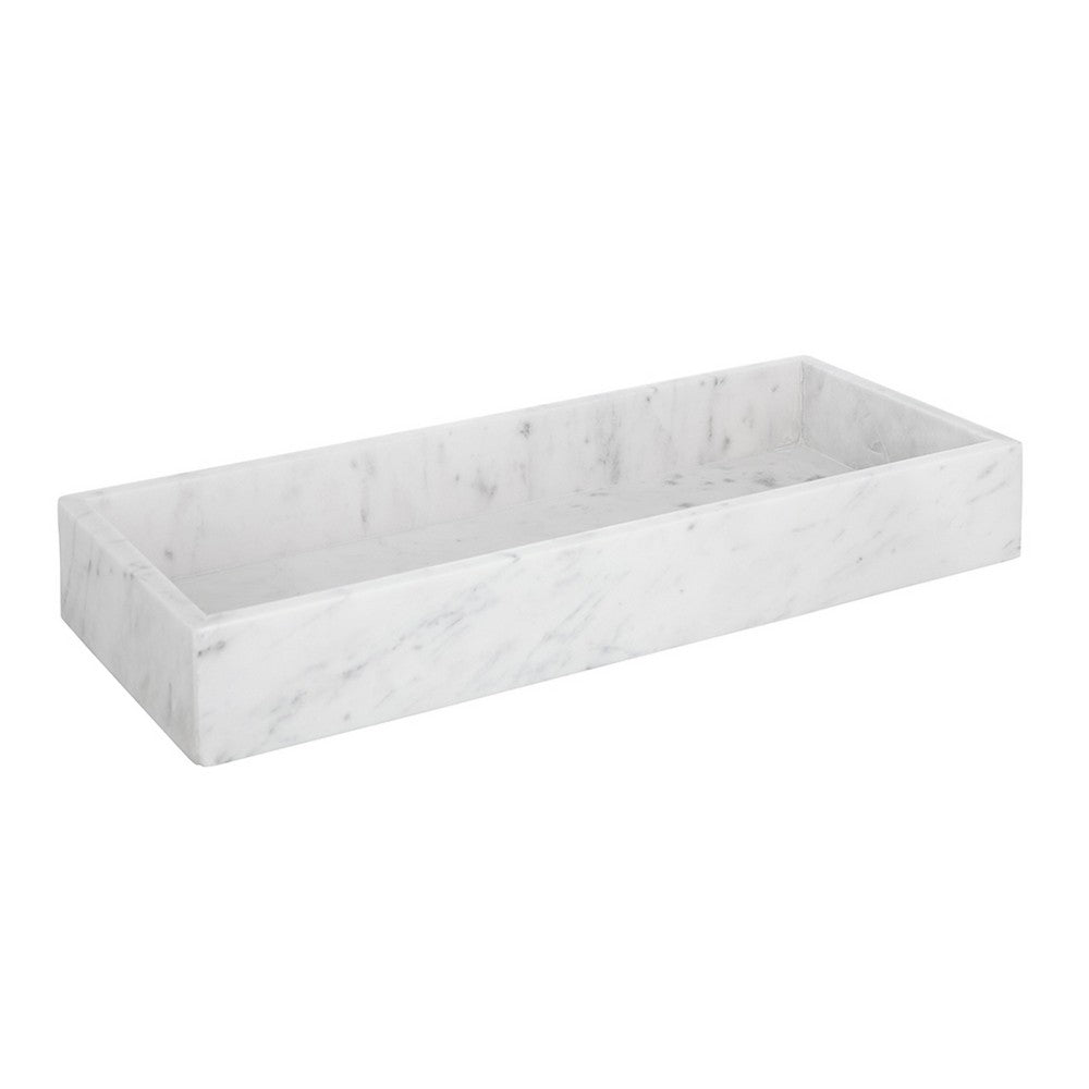 Decorative Tray with Raised Edges | 22x8" Rectangular White Marble