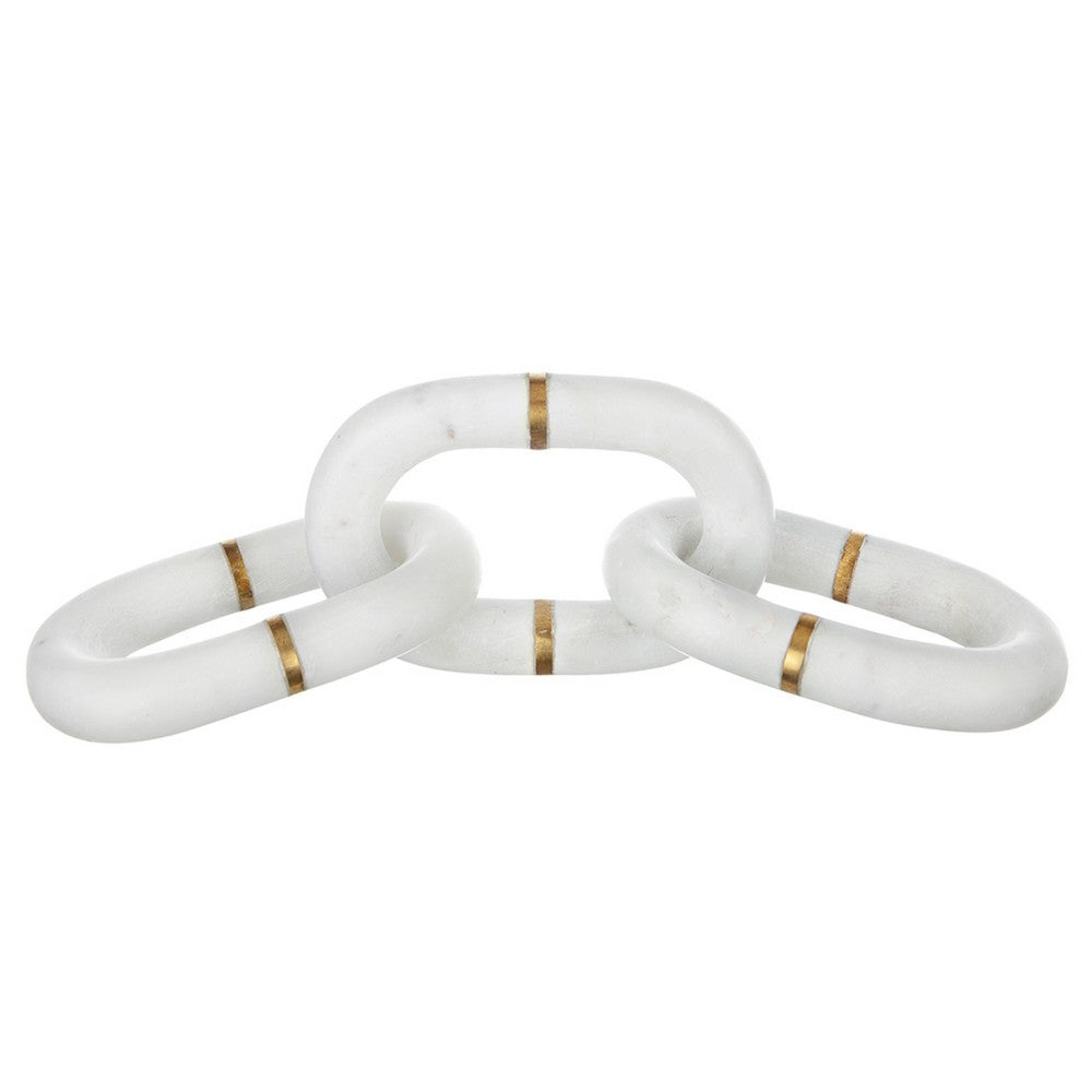 Decorative Chain Link Sculpture | Subtle Gold Inlay | 14" White Marble