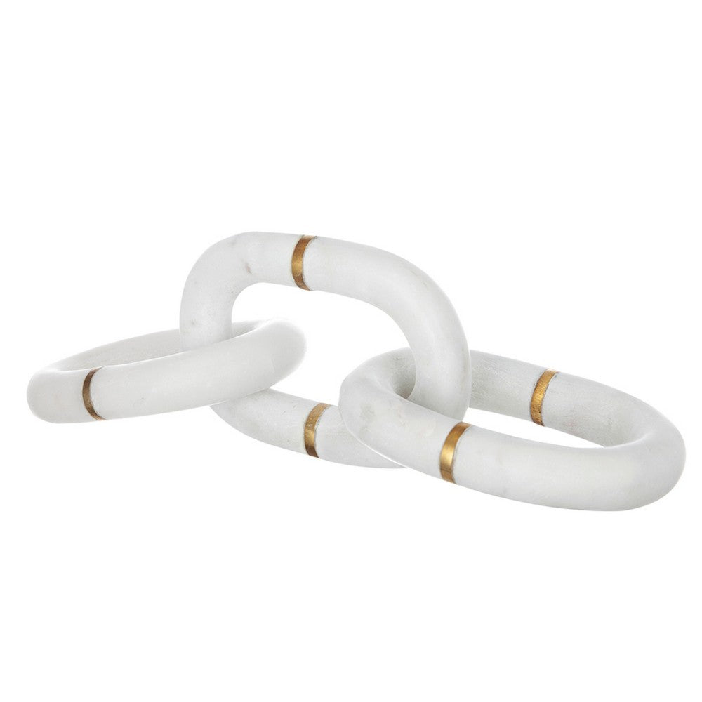 Decorative Chain Link Sculpture | Subtle Gold Inlay | 14" White Marble