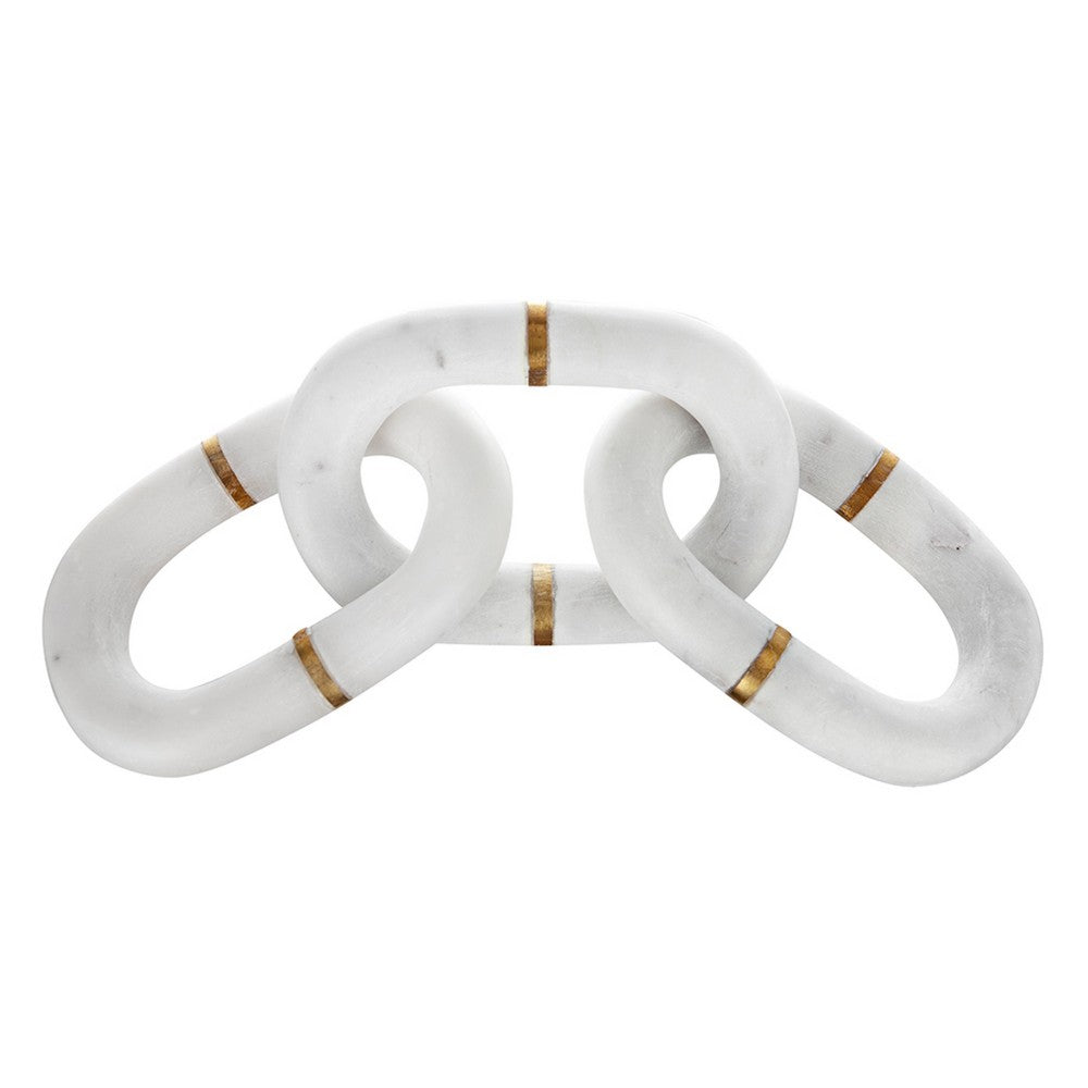 Decorative Chain Link Sculpture | Subtle Gold Inlay | 14" White Marble