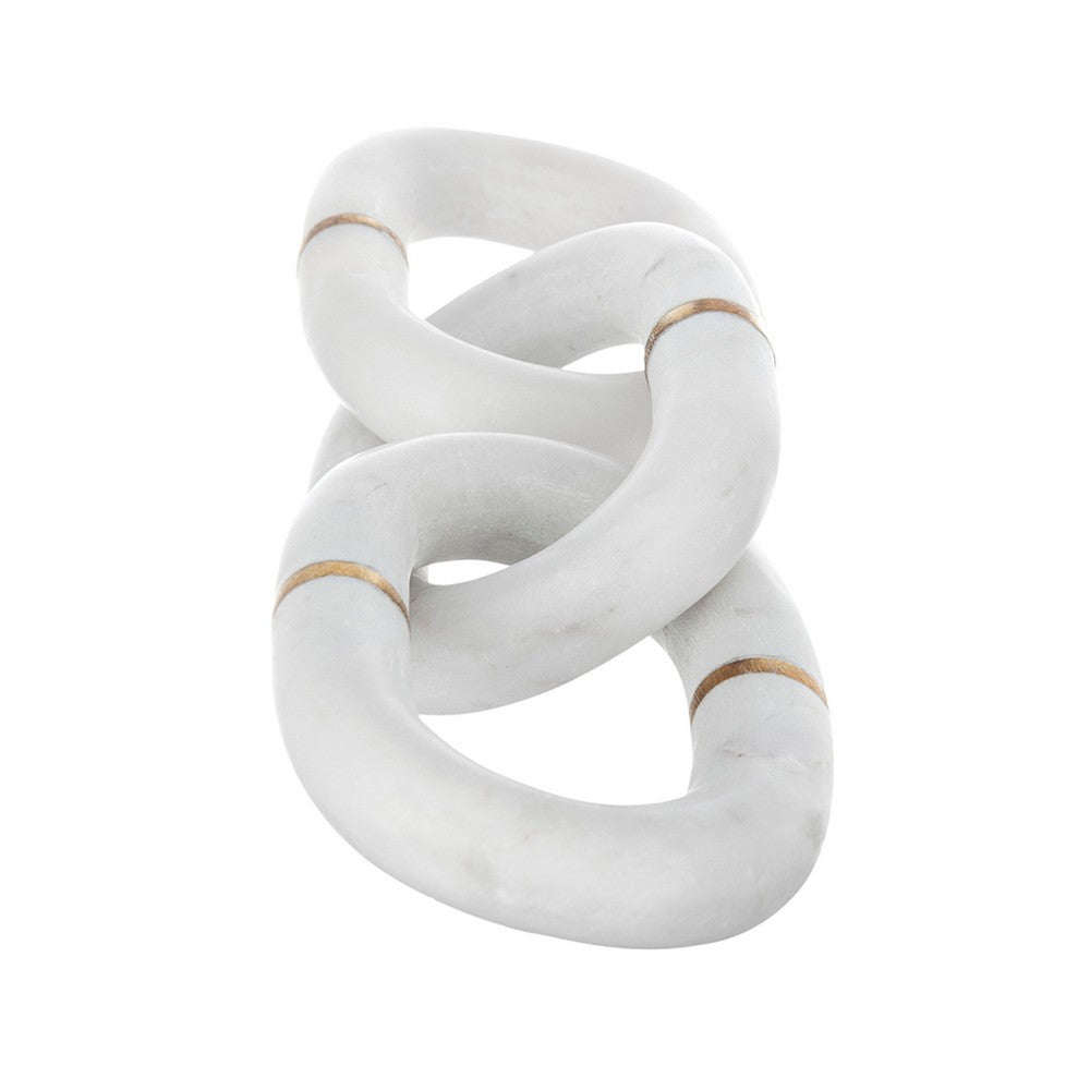 Decorative Chain Link Sculpture | Subtle Gold Inlay | 14" White Marble