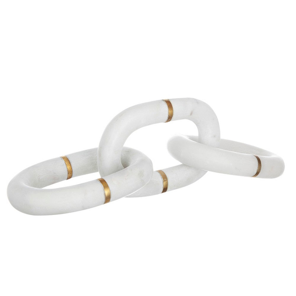 Decorative Chain Link Sculpture | Subtle Gold Inlay | 14" White Marble
