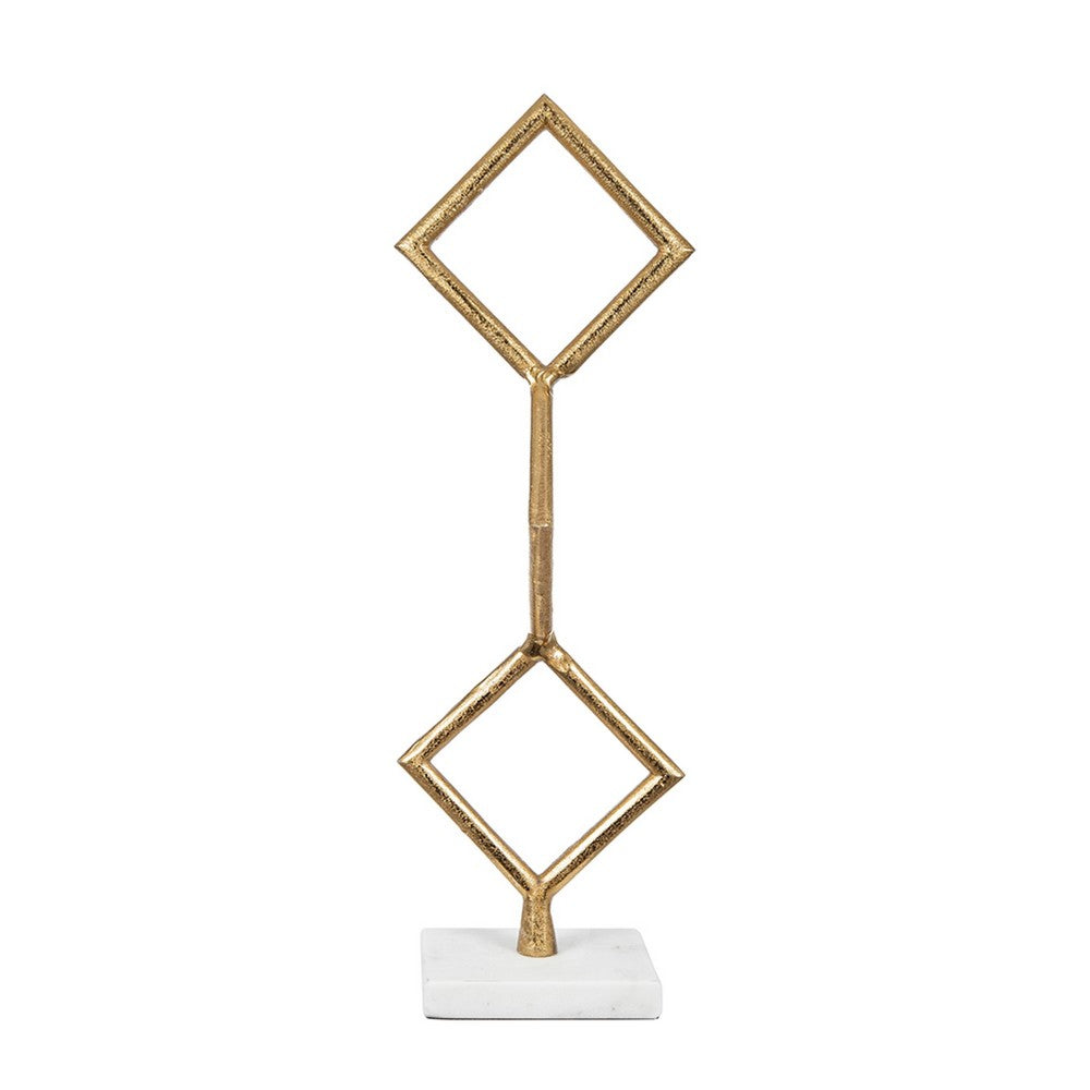 Decorative Stacked Diamond Sculpture | White Marble Base | 14" Gold