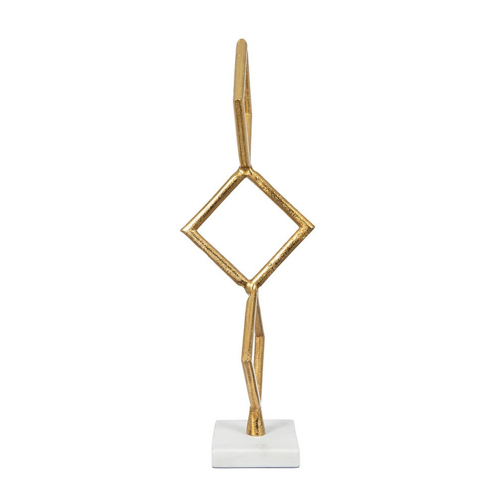 Decorative Stacked Diamond Sculpture | White Marble Base | 14" Gold