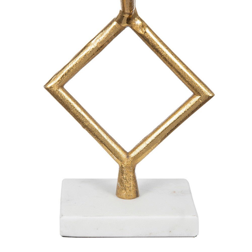Decorative Stacked Diamond Sculpture | White Marble Base | 14" Gold