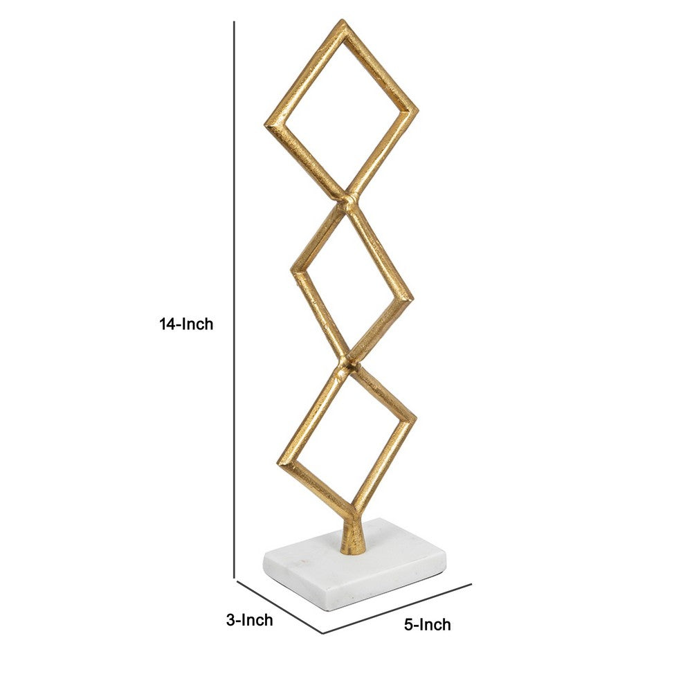 Decorative Stacked Diamond Sculpture | White Marble Base | 14" Gold