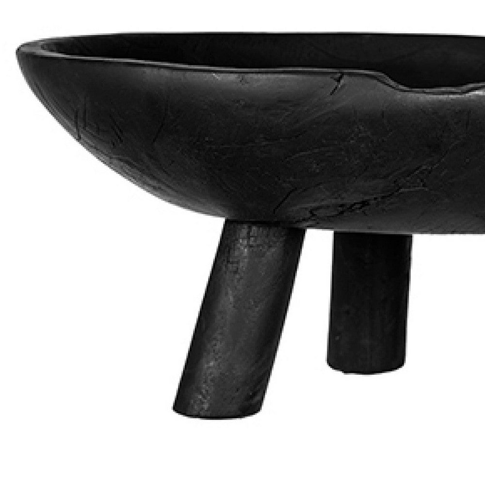 Decorative Footed Bowls Set of 2 | Tripod Legs | Black Teak Wood | 12"