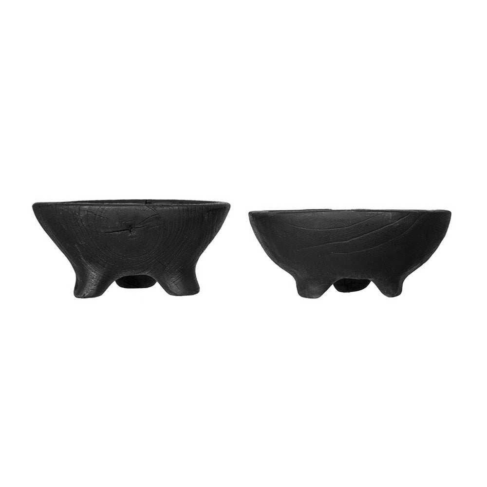 Decorative Footed Bowls Set of 2 | Raised Edges | Black Teak Wood | 6"